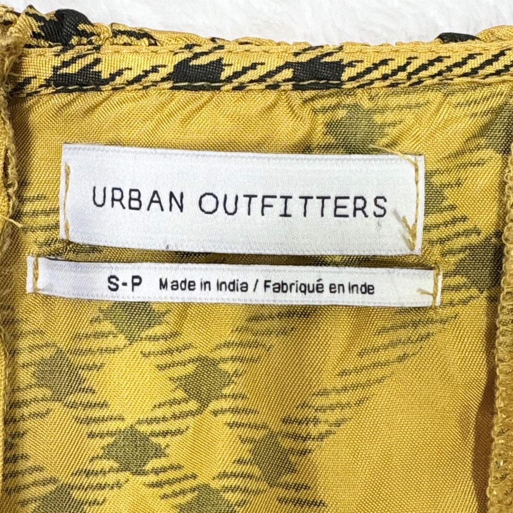 Urban Outfitters Yellow Plaid Ruffle Mini Dress Long Sleeve Mustard Black Small - Picture 7 of 9